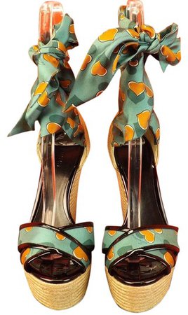 Gucci Green Carolina Laguna Satin Heartbeat Tie Espadrille Sandals Platforms Size EU 37.5 (Approx. US 7.5) Regular (M, B) - Tradesy
