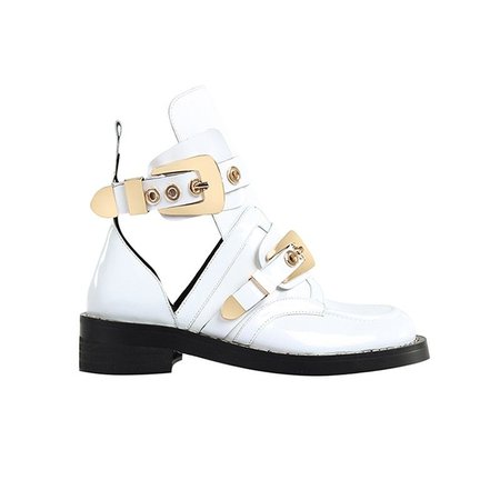 JESSICABUURMAN - EXCLUSIVE - CRUSH WHITE CUTOUT BOOTS - GOLD BUCKLES