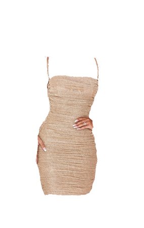 gold ruched bodycon dress