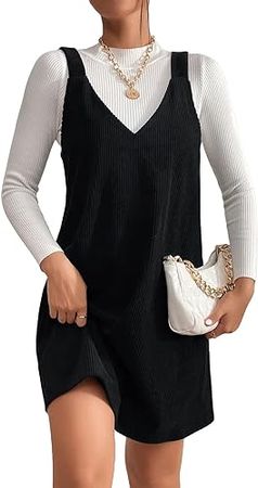 Amazon.com: COZYEASE Women's Pinafore Corduroy Overall V Neck Sleeveless Mini Dress Without Top Black M : Clothing, Shoes & Jewelry