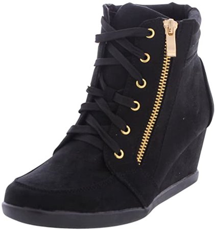 Amazon.com | Forever Link Kaipo-88 Women's Fashion Round Toe Lace Up Hidden Wedge Sneaker Booties (Black-56, Numeric_7) | Ankle & Bootie