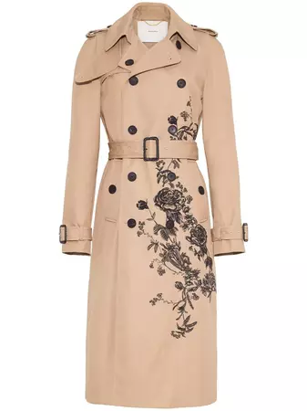 Adam Lippes Floral Embroidered Belted Trench Coat