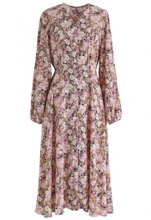 Daisy Print Button Down V-Neck Dress in Pink - NEW ARRIVALS - Retro, Indie and Unique Fashion
