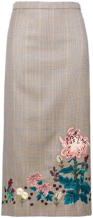embroidered check skirt