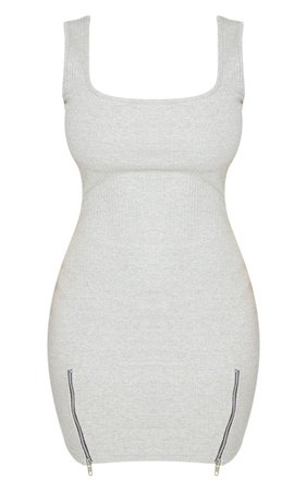 Shape Grey Thick Rib Zip Detail Scoop Back Dress | PrettyLittleThing USA