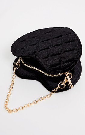 Black Velvet Quilted Heart Chain Mini Bag