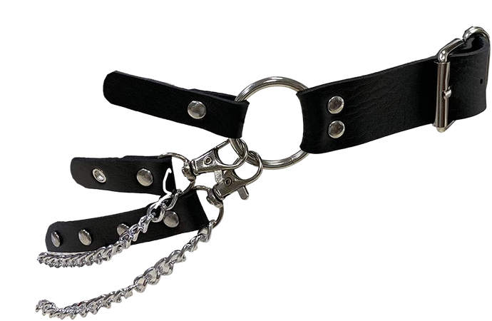 black leather harness belt