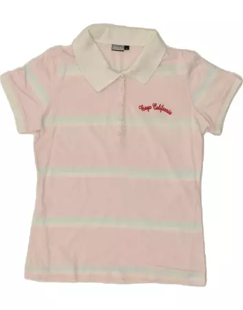 DIADORA Womens Polo Shirt UK 12 Medium Pink Striped Cotton | Vintage & Second-Hand Clothing Online | Thrift Shop