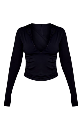 Black Sculpt Luxe Long Sleeve Hooded Gym Jacket $30