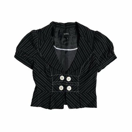 cropped black button up pinstripe waistcoat vest puff sleeve jacket top
