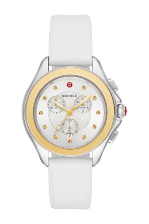 Michele | Women's Cape Yellow Topaz Two-Tone White Silicone Strap Watch, 40mm | Nordstrom Rack