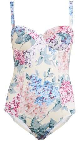 Ephemera - Floral Print Balconette Swimsuit - Womens - Blue Print