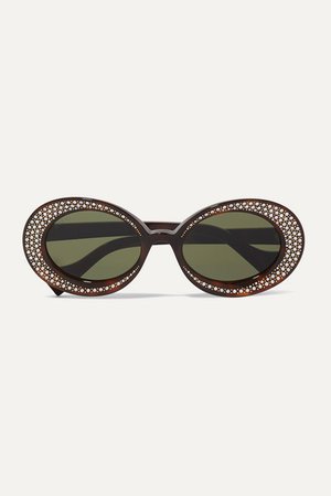Gucci | Crystal-embellished round-frame tortoiseshell acetate sunglasses | NET-A-PORTER.COM