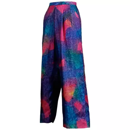 1980s Vintage Hand Dip Dyed Day-Glow Neon Rainbow Cropped Silk Trousers or Pants For Sale at 1stDibs