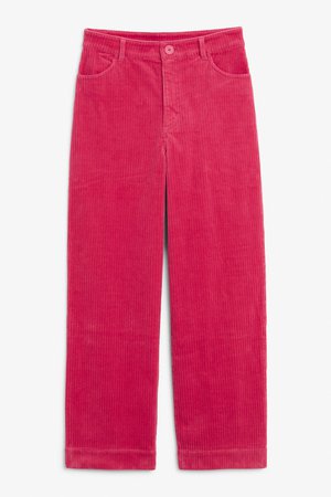 Monki Hot Pink Wide leg corduroy trousers