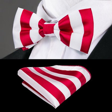 Red White Striped Bowtie Pocket Square Cufflinks Set – DiBanGuStore