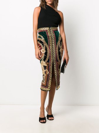 Balmain Beaded Embroidery Pencil Skirt - Farfetch