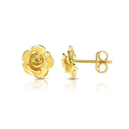 Amazon.com: 14K Yellow Gold Finish 9.2mm Shiny Fancy Post Rose Bud Earrings, Push Back Clasp: Clothing