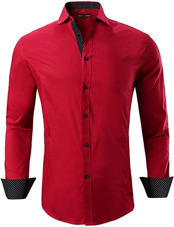 Amazon.com: Joey CV Mens Casual Button Down Shirts Long Sleeve Regular Fit Men Shirt(Red,XLarge): Clothing