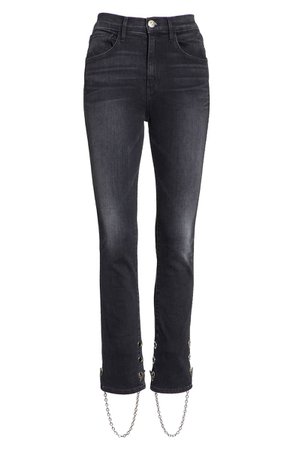 3x1 NYC Bijou Chain Stirrup Ankle Skinny Jeans (Ink Black) | Nordstrom