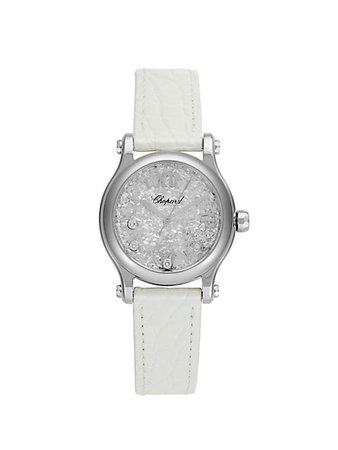 Shop Chopard Happy Sport Snowflakes Silvertone, Embossed Leather & Diamond Watch | Saks Fifth Avenue