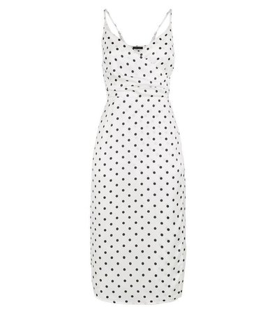 White Satin Spot Jacquard Midi Dress | New Look