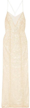 Galvan - Hollywood Paillette-embellished Metallic Tulle Gown - White