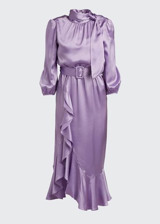 Bella silk belted dress purple