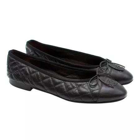 Chanel Black Leather Quilted Cap Toe Ballerina Flats SIZE 38 at 1stDibs