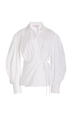 Puff-Sleeve Cotton Wrap Top By Carolina Herrera | Moda Operandi