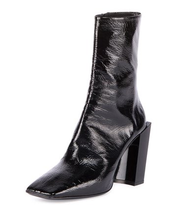 Balenciaga Patent Square-Toe Block-Heel Bootie, Noir | Neiman Marcus