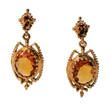Citrine Yellow Gold Antique Style Drop Earrings For Sale at 1stDibs