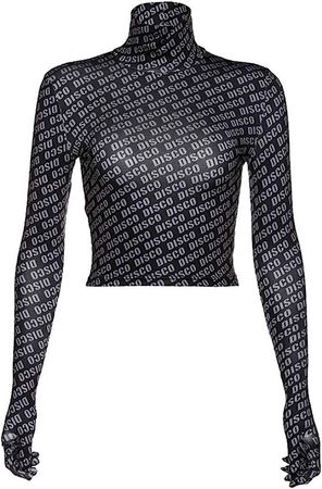 Women's Letter Print Long Sleeve Turtleneck T-Shirt Basic Blouse Tee Crop Top at Amazon Women’s Clothing store
