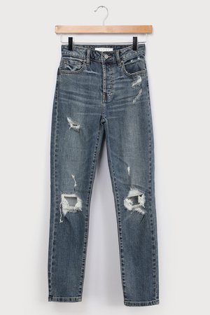 Dark Wash Mom Jeans - Ripped High-Waisted Jeans - Denim Jeans - Lulus