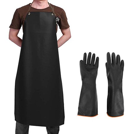 Waterproof Rubber Vinyl Apron & Heavy Duty Latex Gloves, DaKuan Ultra Lightweight Resist Strong Acid, Alkali and Oil Apron & Gloves Best for Staying Dry When Dishwashing, Lab Work, Butcher: Amazon.ca: Home & Kitchen