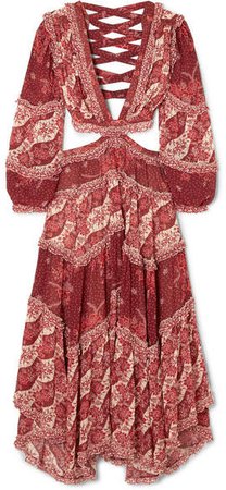Eyes On Summer Cutout Printed Cotton And Silk-blend Chiffon Maxi Dress - Magenta