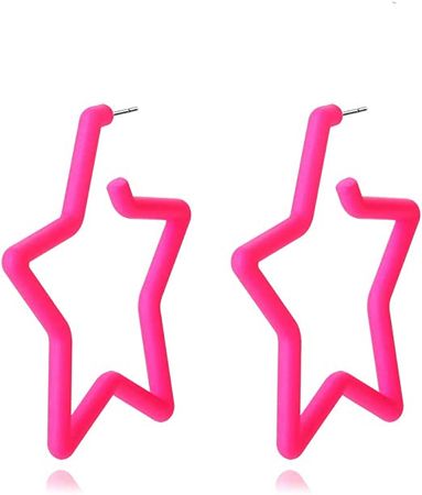 Amazon.com: Colorful Hoop Star Earrings Geometric Hoop Earrings Bright Fluorescence star hoop earings for women girls (star Rose red): Clothing, Shoes & Jewelry