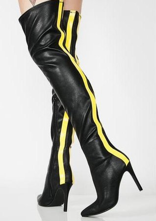Drop Shipping Woman Black Yellow Patchwork Pu Pointed Toe Zip Stiletto Heels Over The Knee Thigh Long Martin Leather Boots Lady-in Over-the-Knee Boots from Shoes on Aliexpress.com | Alibaba Group