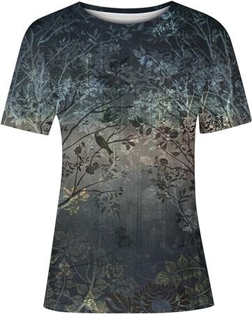 Amazon.com: Summer Blouses for Women 2024 Retro Floral Printed Tee Tops Casual Short Sleeve Blouses Loose Round-Neck Tunic Tops : Sports & Outdoors