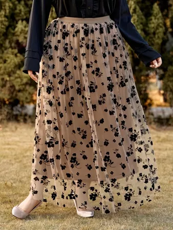 Plus Floral Mesh Maxi Skirt | SHEIN USA