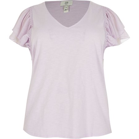 Plus purple mesh frill short sleeve T-shirt | River Island
