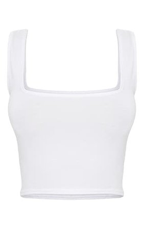 Basic White Jersey Square Neck Crop Vest | PrettyLittleThing