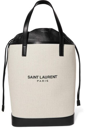 Teddy Leather-trimmed Printed Canvas Tote - Off-white
