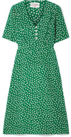 HVN - Lola Floral-print Silk Crepe De Chine Dress - Green