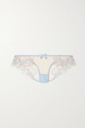 Blue Lindie bead-embellished embroidered tulle briefs | Agent Provocateur | NET-A-PORTER