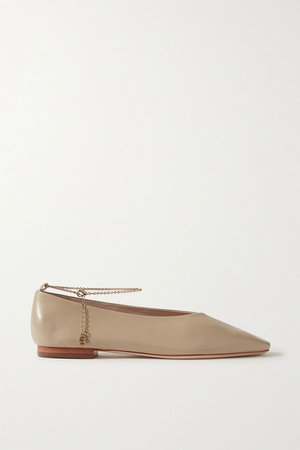 Taupe Chain-embellished leather ballet flats | Porte & Paire | NET-A-PORTER