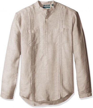 Cubavera Men's Long Sleeve 100% Linen Tunic-Style Shirt with Pockets and Pleats, Natural Linen, Small | Souq - UAE