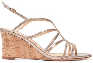 Paolla Metallic Leather Wedge Sandals - Gold