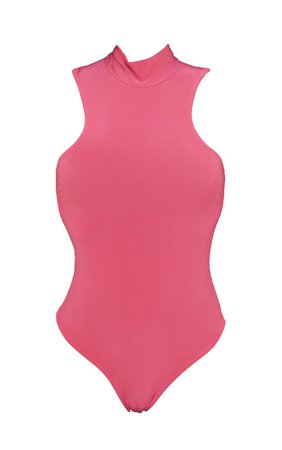 Hot Pink Slinky High Neck Extreme Racer Bodysuit | PrettyLittleThing USA