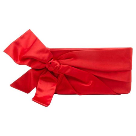 Valentino Red Satin Pleated Bow Clutch For Sale at 1stDibs